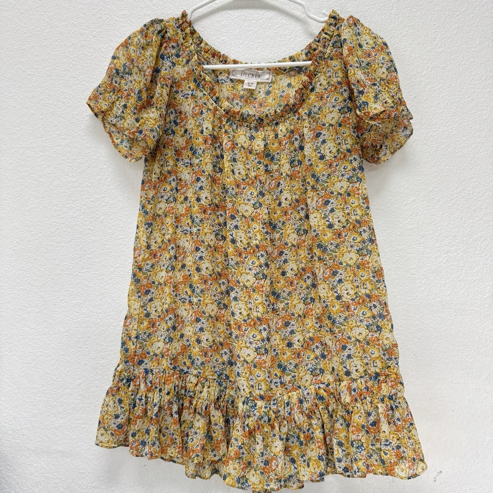 Decree Polyester Floral Babydoll Style Blouse Size Medium‎ Yellow